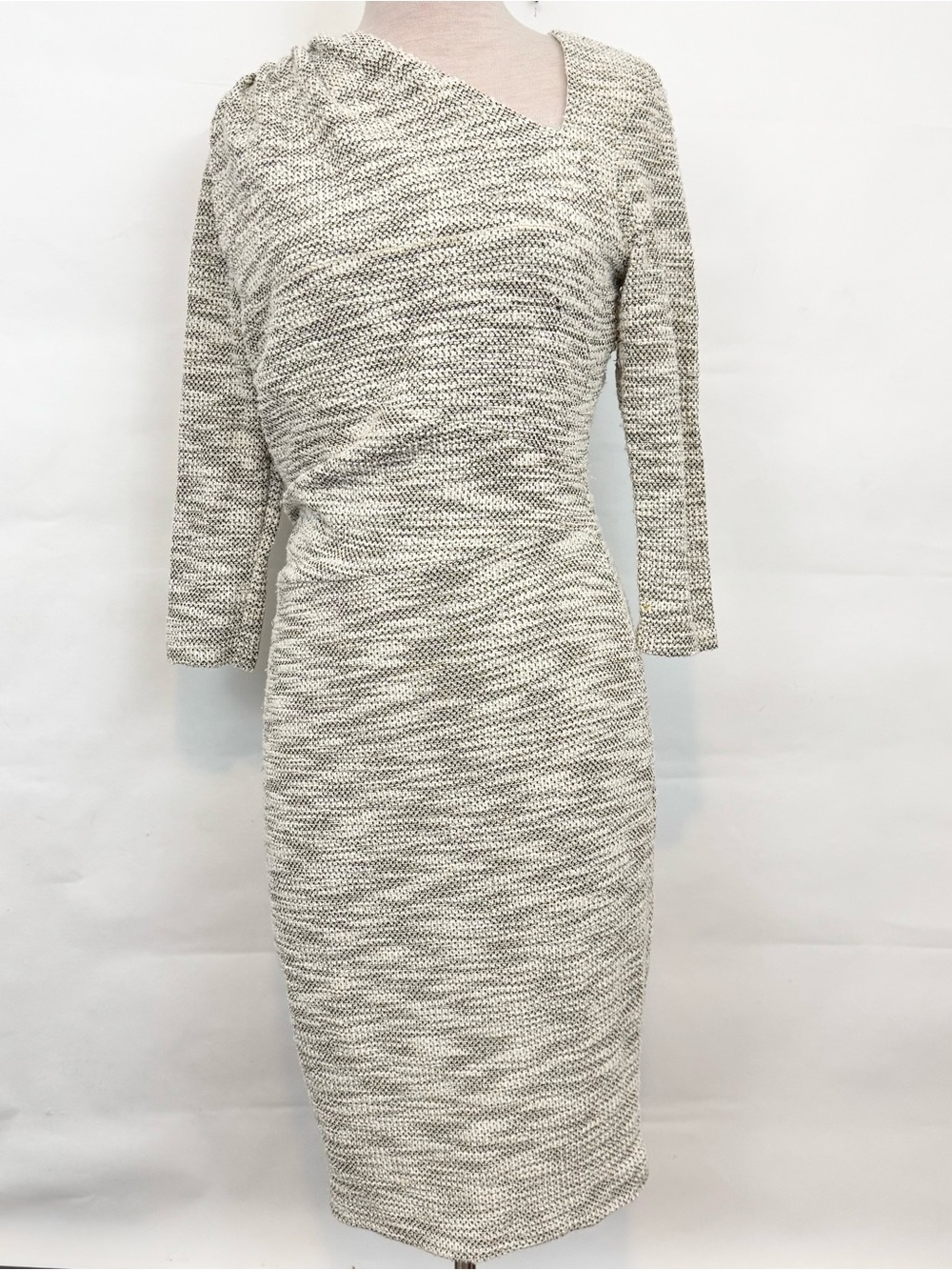 Alexia Admor Textured Gray Asymmetrical Ruched 3/4 Sleeve Dress Large